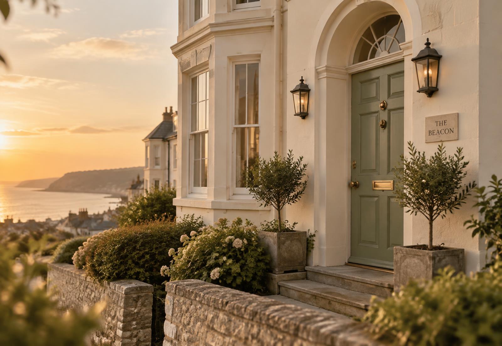 A period coastal property in Dorset at golden hour